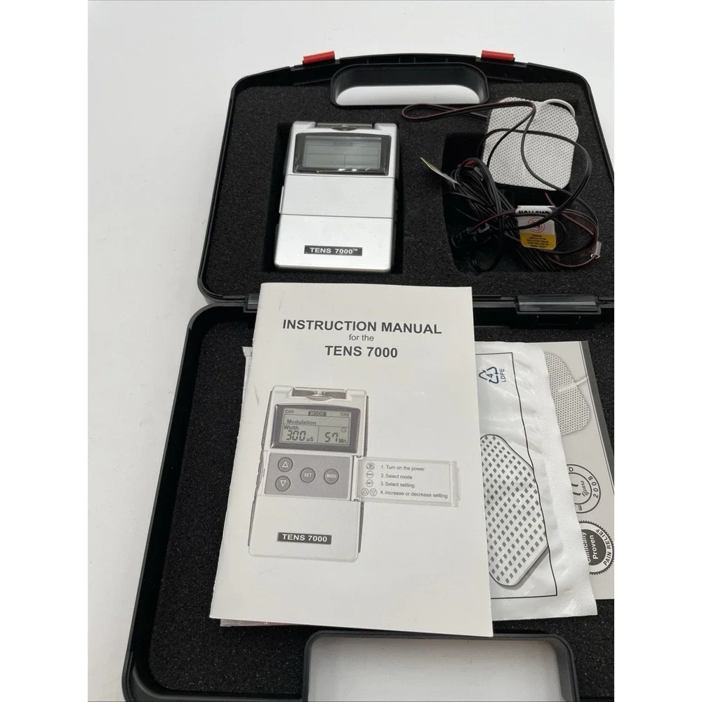 Compas Health Brands TENS 7000 Pain & Muscle Relief Digital Unit +Case + Manuals